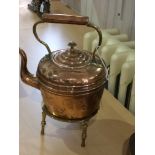 Antique Copper and Brass Handle Teapot with Brass Stand. Tea Pot 8.25 Inches High & Stand 3.
