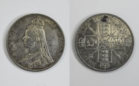 Victoria - Jubilee Head Silver Double Florin. Date 1887 - Please See Photo.