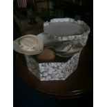 Collection of Hats in Large Octagonal Hat Box to include straw hat, 2 Tilley hats,