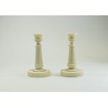 English - Nice Quality Art Deco Pair of Ivory Solid and Heavy Candlesticks with Turned Columns on