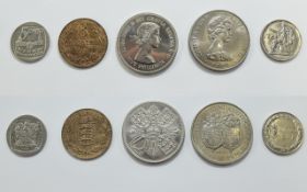 A Small Collection of World Mint Coins ( 5 ) In Total. Comprises 1/ Elizabeth II Crown, Date 1960.