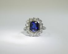 A Very Fine - Top Quality 18ct White Gold Sapphire and Diamond Cluster Ring,