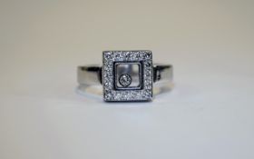 Chopard Happy Diamonds 18kt White Gold Square Diamond Ring with Floating Diamond,