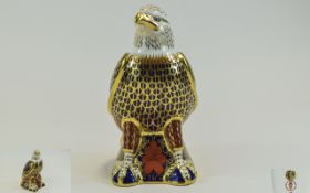 Royal Crown Derby Paperweight 'Bald Eagle' Gold Stopper. Date 2001. Height 7.25 inches. First