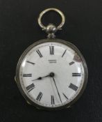 Silver Pocket Watch Marked 'Ramond Geneve' Some damage to ceramic face, pretty engraved back with