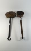 Early 19thC Copper Utensils comprising deep bowl shaped ladle and warmer.
