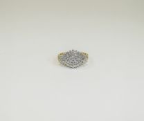 Ladies 9ct Yellow Gold Set Diamond Cluster Ring. Fully Hallmarked. Over 50 pts of Diamonds.