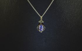 Ladies Nice Quality 9ct White Gold Set Single Stone Tanzanite Drop Pendant, Attached to a 9ct