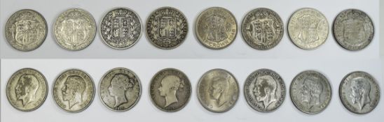 A Collection of British Silver Half Crowns ( 8 ) In Total. 1/ Victoria Silver Half Crown, Date 1875.