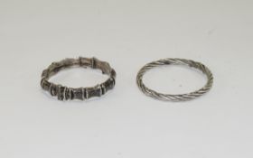 Silver Hinged Bangle. Hallmark Birmingham 1962 + Silver Rope / Twist Hinged Bangle. Marked 925.