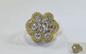 Ladies White Gold Flower Head Diamond Cluster Ring Claw Mount, Set With 7 Old Cut Diamonds, Approx