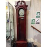 Modern Reproduction Grandfather Clock Pale grey plastic/resin exposed face.