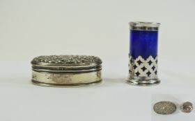 Edwardian - Silver Oval Shaped Lidded Box With Floral Embossed Cover. Hallmark Birmingham 1904.