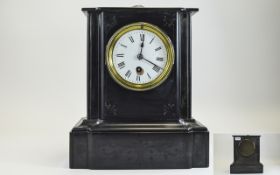 Victorian Black Marble Shaped Mantel Clock with 8 Day Movement, White Porcelain Dial, Black