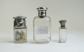 A Collection of Silver Topped Glass Scent Bottles ( 3 ) In Total.