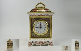 Royal Crown Derby Old Imari Very Fine Carriage Clock with 22ct Gold Finish and Finely Detailed