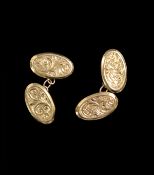 Antique Pair of 9ct Gold Cufflinks with Stylised Floral Decoration. Fully Hallmarked 375.