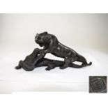 A Quality Japanese Early 20th Century Signed Bronze Sculpture of a Tiger Attacking an Alligator.