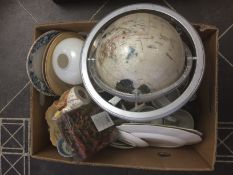 Box Of Miscellaneous Ceramics To include Ornamental globe, various cups and plates,