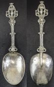 Dutch Silver Anointing Spoon with ornate handle full silver hallmarks. 6.75 inches in length.