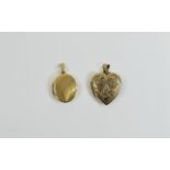 Antique 9ct Gold Lockets One heart shaped, the other oval shaped.