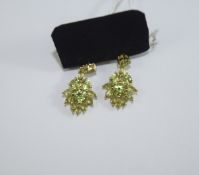 Peridot Pair of Cluster Drop Earrings,