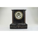 French - Late 19th Century Black Marble Mantel Clock, 8 Day Movement, White Porcelain Chapter Ring,