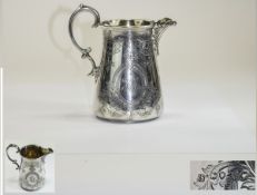 Victorian - Very Finely Engraved Decorated Silver Jug with Shell Designed Spout,