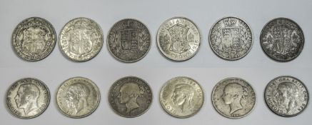 A Collection of British Silver Half Crowns ( 6 ) In Total.
