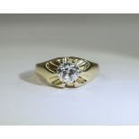 Gents Single Stone Diamond Ring; Round Brilliant Cut Diamond estimated diamond weight 1.30cts,