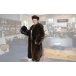 Long Brown Fur Coat and Two Fur Hats Ladies long brown coat with brown satin lining and hook and