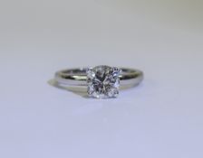 Ladies - 18ct White Gold Set Single Stone Diamond Ring, Diamond Colour G.