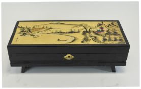 Rectangular Lacquered Jewellery Box Approx dimensions 17 x 7 inches.