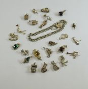 A Vintage Silver Curb Bracelet with 24 Loose Silver Charms, Both Bracelet and Charms.