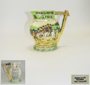 Crown Devon - Fieldings 1930's Hand Painted Jug ' Widdicombe Fair ) The Handle In The Form of a Sign