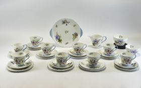 Shelley Fine Bone China ( 31 ) Piece Tea Service. c.1940's / 1950's ' Wild Flowers ' Pattern No