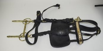 Leather Horse Head Bridle Tack with Eye Blinkers and Mouth Bit, Black Leather With Brass Mounts,