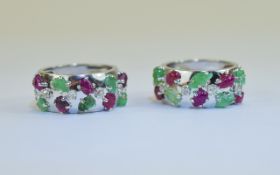 18ct White Gold Set Tutti - Frutti Style Pair of Clip on Earrings, Set with Rubies,