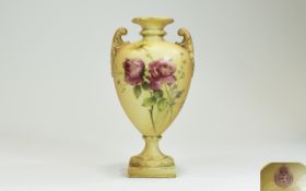 Royal Worcester Blush Ivory Vase. Painted Rose decoration, shape no. 2120, Dated 1905 - Height 6''