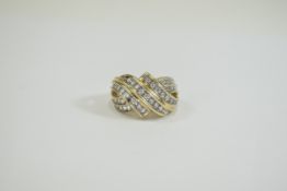 9ct Gold Diamond Crossover Cluster Dress Ring, Set with 39 Diamonds.