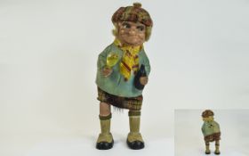 A Comical Hand Made 1950's Wind Up Moving Figure In Scottish Dress Holding a Glass of Beer In One