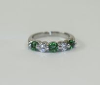 18ct White Gold Set 5 Stone Emerald and Diamond Ring, The Three Emeralds of Good Colour,