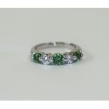 18ct White Gold Set 5 Stone Emerald and Diamond Ring, The Three Emeralds of Good Colour,