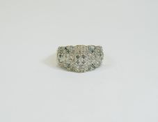 Ladies 9ct White Gold Set Blue And White Diamond Cluster Ring, Marked 9kt. Over 1 cts of Diamonds.