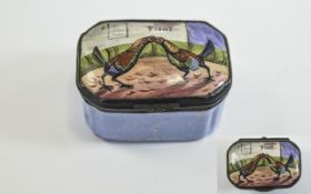 A Bilston Enameled Patch Box From The Regency Period With a Cock Fighting Scene on Lid.