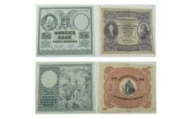 Norway Norges Bank - Bank Notes ( 2 ) In Total. 1/ 100 Kroner Date 1939, S.N. 3260770, Signed G.M.