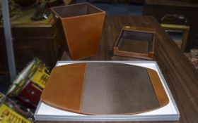 Leather 3 Piece Desk Set Comprising Waste Paper Bin, paper tidy and desk cover (boxed).
