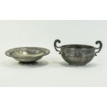 Civic Pewter Two Handled Bowl, numbered 1173. Planished body, diameter 9 inches.