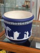 Wedgwood Fine 19thC Jasper Ware Jardiniere decorated with applied classical figures to body on a