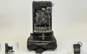 Old Bellows Kodak Camera In Leather Case